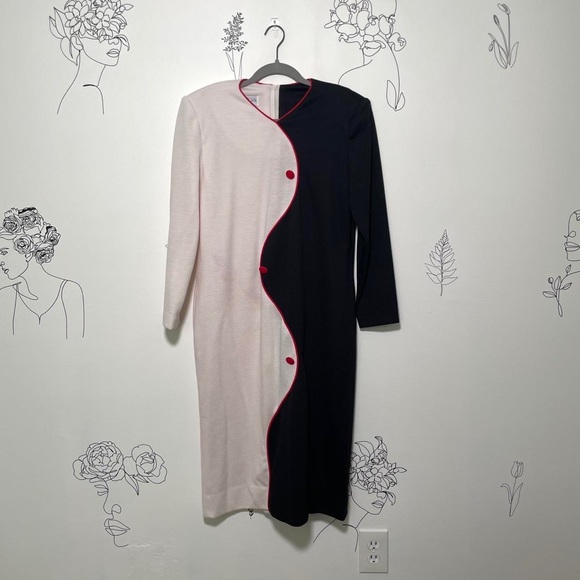 Vintage 80s Black and White Dress ANN KIRK - Picture 1 of 4